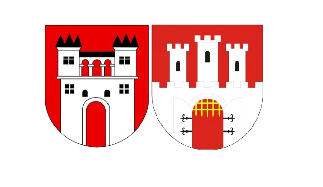 Po lewej jedna z wersji aktualnie używanego herbu Chęcin, po prawej jego nowa wersja, którą niedawno zatwierdziła Rada Miejska w Chęcinach.