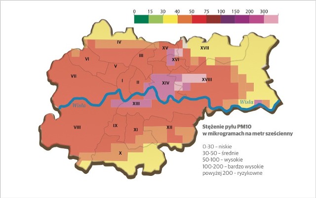 Prognoza na dziś dla Krakowa. Dopuszczalne stężenie pyłów to 50 mikrogramów na metr sześcienny.