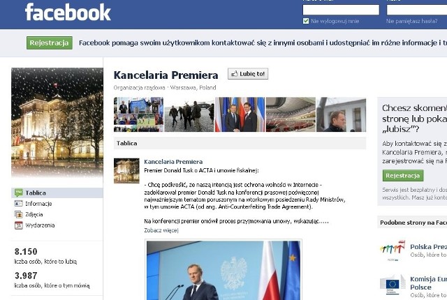 Profil kancelarii premiera na Facebooku