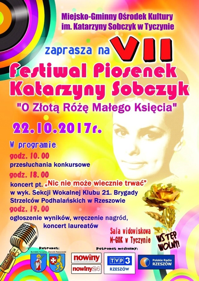 Już w niedzielę, 22 października o godz. 10 w Miejsko - Gminnym Ośrodku Kultury im. Katarzyny Sobczyk rozpocznie się VII Festiwal Katarzyny Sobczyk "O Złotą Różę Małego Księcia". Zapraszamy!