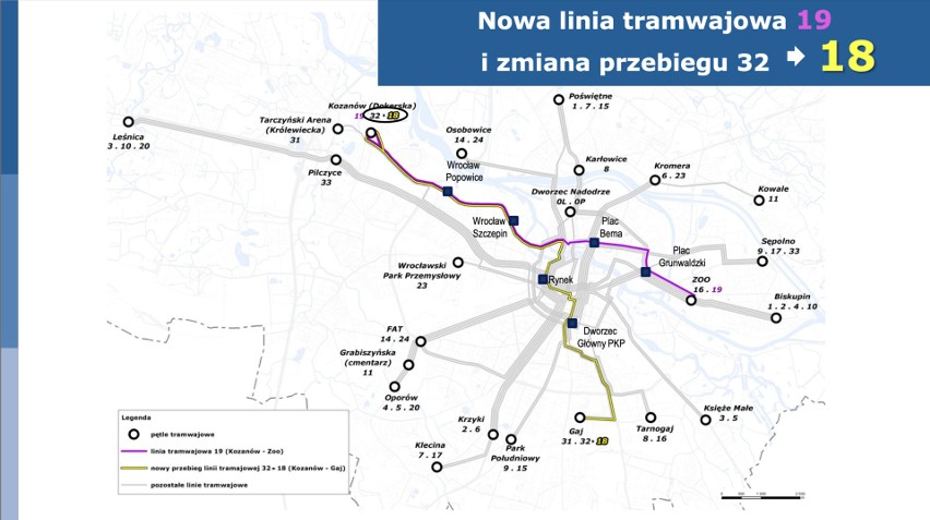 Mapa przedstawia trasę nowych linii tramwajowych: 18 oraz...