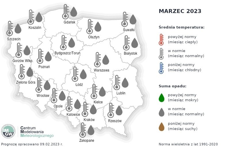 Według IMGW w marcu średnie temperatury oraz opady w całej...