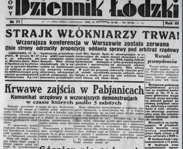 17 marca 1933 r. na ulicach Pabianic doszło do krwawej pacyfikacji demonstrujących robotników.