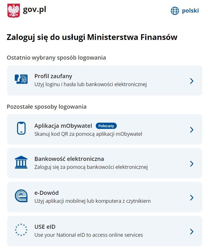 Zalogować się do usługi można za pomocą Login.gov.pl lub...