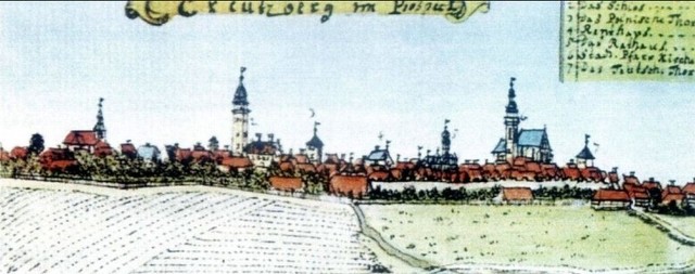 Panorama Kluczborka - sztych Friedricha Bernharda Wernera z roku 1768.