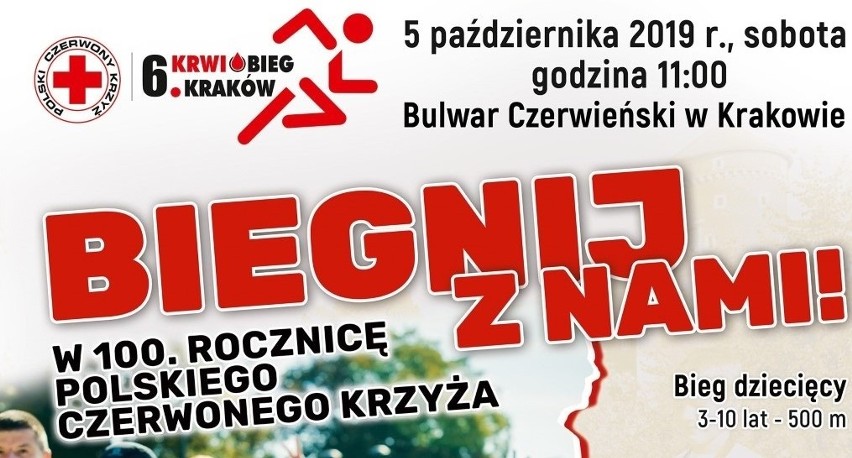 6. KrwioBIEG Kraków. Biegnij z nami, w 100-lecie Polskiego Czerwonego Krzyża, promując krwiodawstwo!