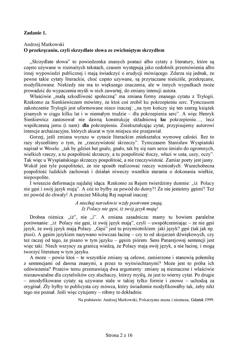 Matura 2015: Diagnoza przedmaturalna z języka polskiego [ARKUSZ, ODPOWIEDZI]