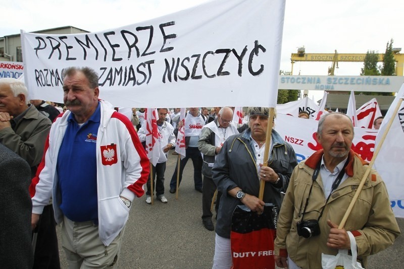 Protest związkowców z Solidarności w Szczecinie