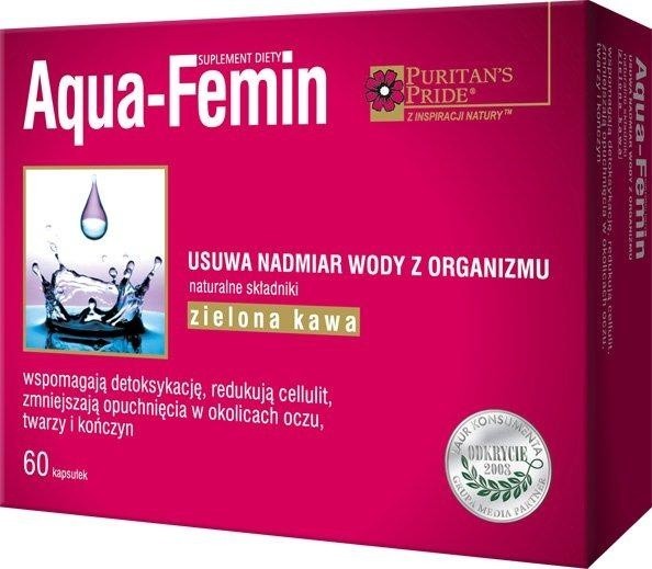 Specjalnie dobrane roślinne składniki preparatu Aqua-Femin pozwalają na znormalizowanie gospodarki wodnej organizmu, poprawiają odczucie komfortu w II fazie cyklu miesiączkowego, wspomagają detoksykację.
