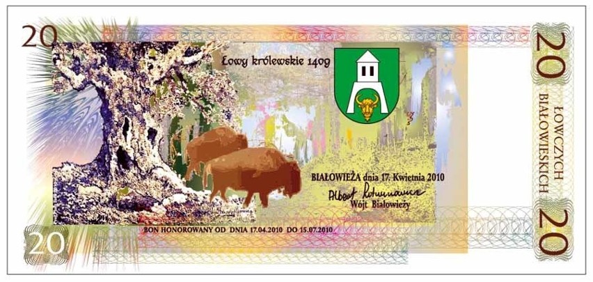 20 Łowczych Białowieskich - nowe pieniądze w Białowieży