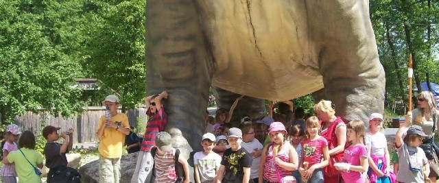 Dzieci z przemyskiej "czternastki&#8221; w Bałtowie świetnie bawiły się na placu zabaw pod brzuchem dinozaura