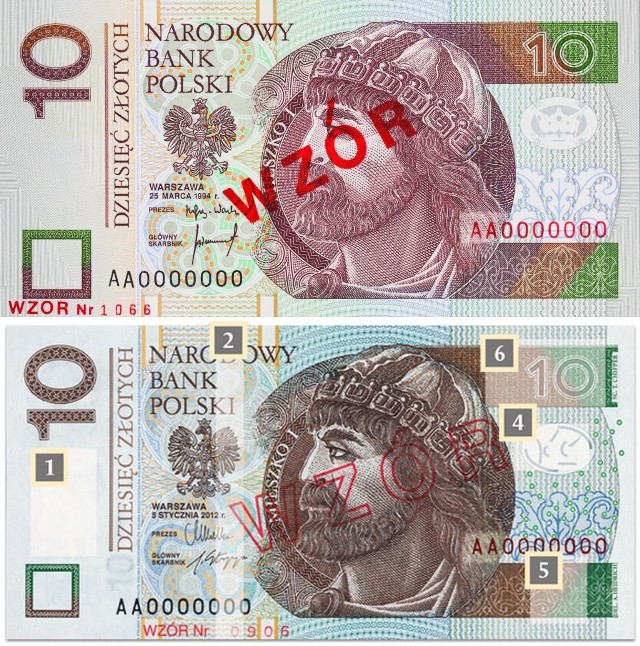 Wzory banknotów przed i po zmianach