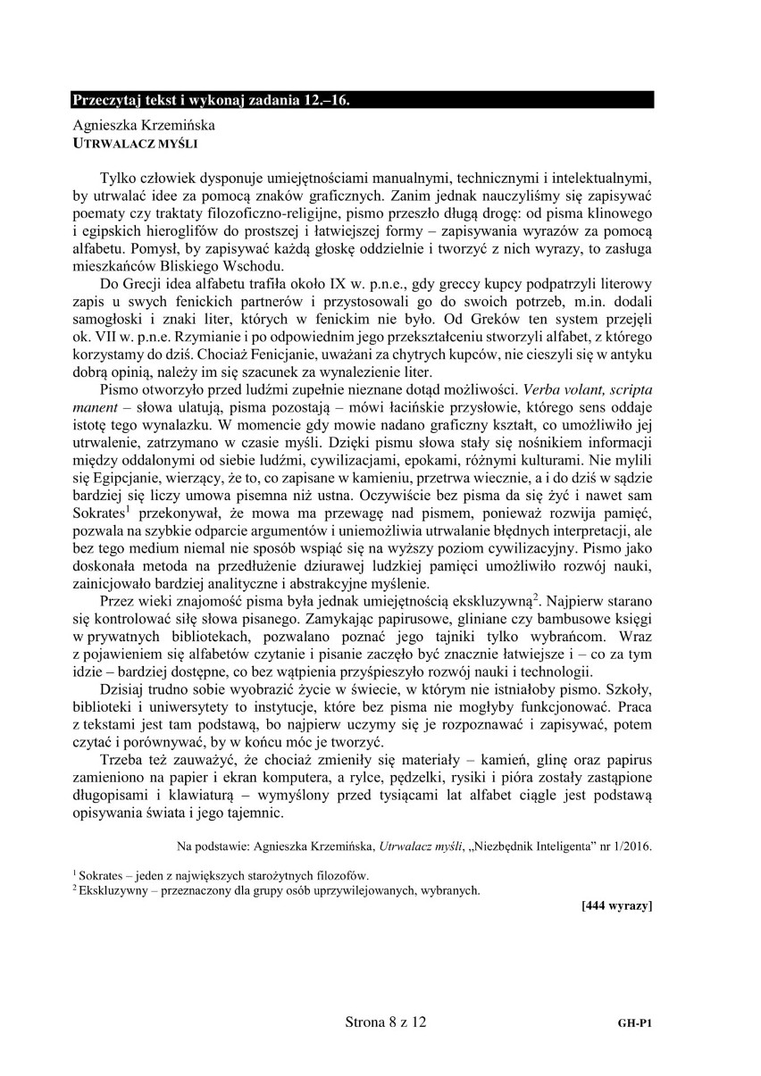 Egzamin gimnazjalny 2019. JĘZYK POLSKI część humanistyczna. Odpowiedzi i arkusz pytań CKE w serwisie EDUKACJA