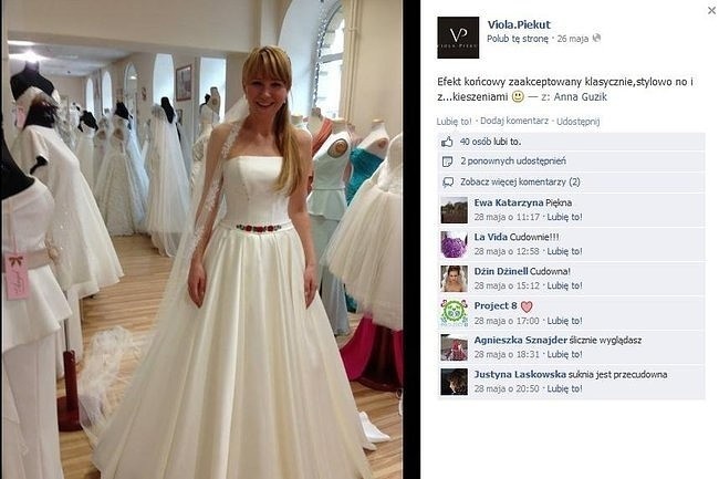 Anna Guzik podczas przymiarki sukni ślubnej w salonie Violi...