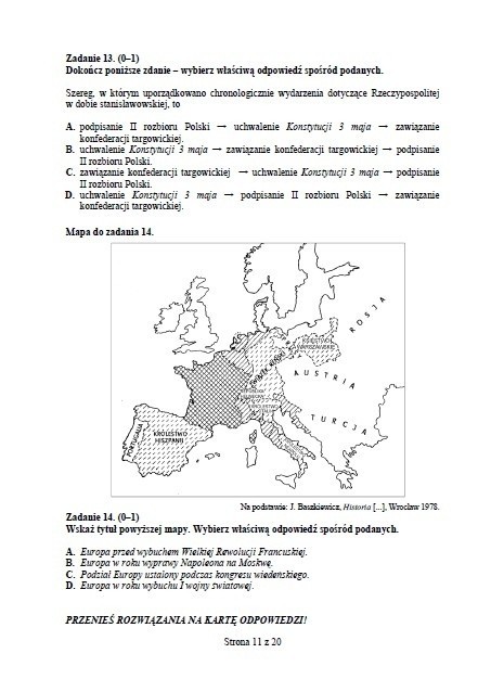 Egzamin gimnazjalny 2014: Symbole religijne i rozbiory POLSKI, WOS, HISTORIA [PYTANIA + ODPOWIEDZI]