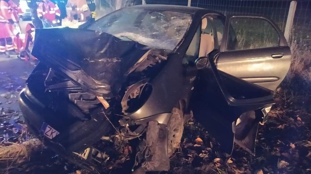 Kierowca osobowego Citroena nie dostosował swojej prędkości do warunków panujących na drodze, stracił panowanie nad pojazdem, wypadł z drogi i uderzył w drzewo