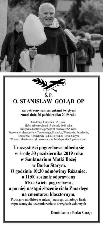Zmarł ojciec Stanisław Gołąb, dominikanin z klasztoru w Borku Starym koło Rzeszowa. W środę pogrzeb