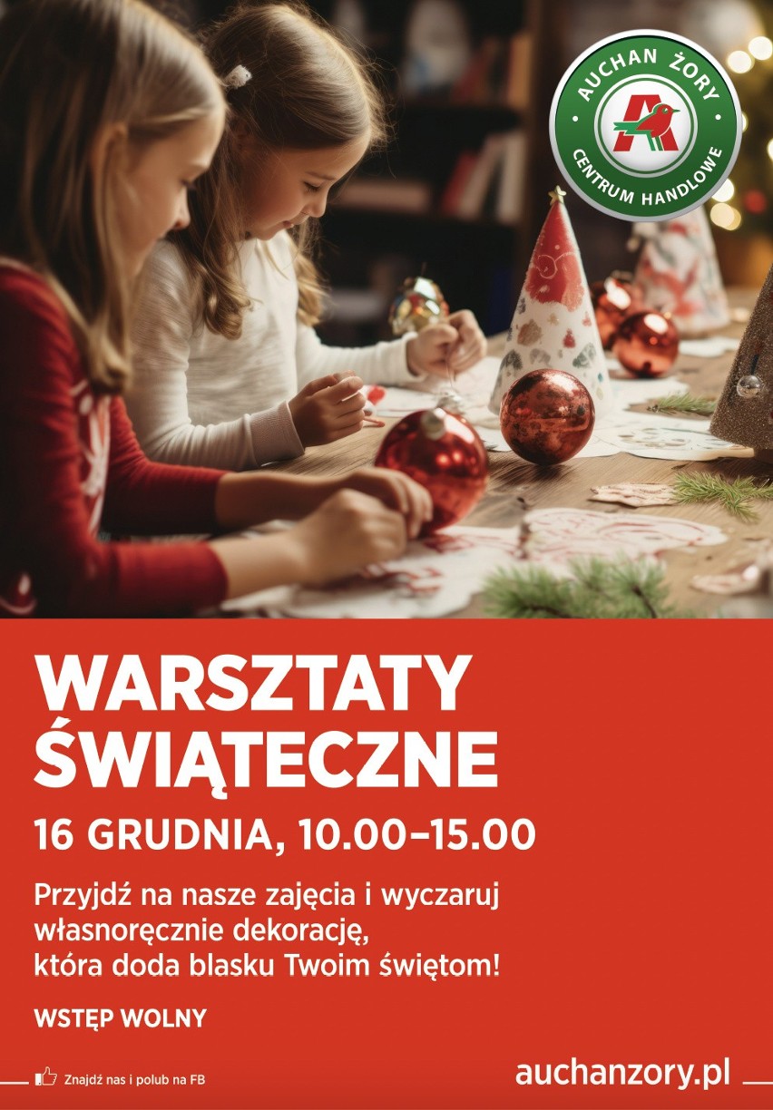 Bezpłatne warsztaty świąteczne w Centrach Handlowych Auchan w Gliwicach, Katowicach i Żorach. To okazja do stworzenia bombek i wieńców