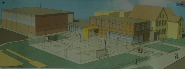 Oto wizualizacja gimnazjum w Radłowie po dobudowaniu hali sportowej