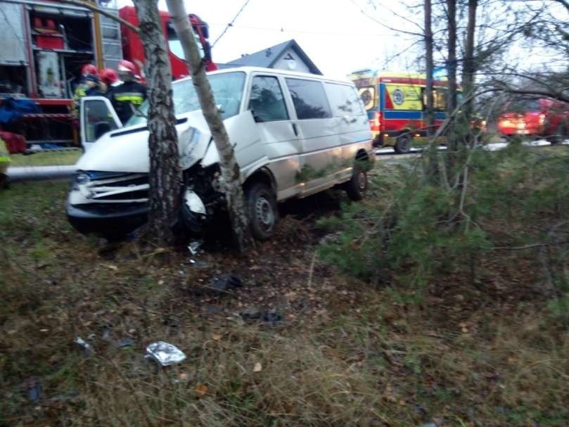 Wypadek w Wilkowie. Bus zjechał z drogi i uderzył w drzewo