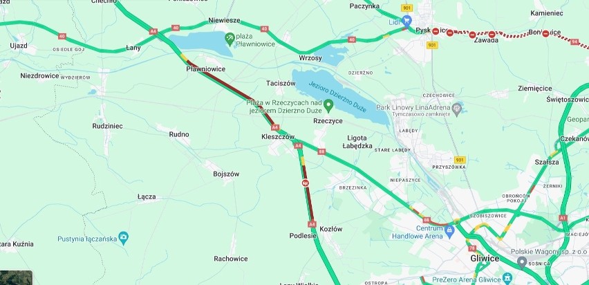 Zdarzenie drogowe na autostradzie A4 w Pławniowicach – powiat gliwicki. Nie ma osób rannych