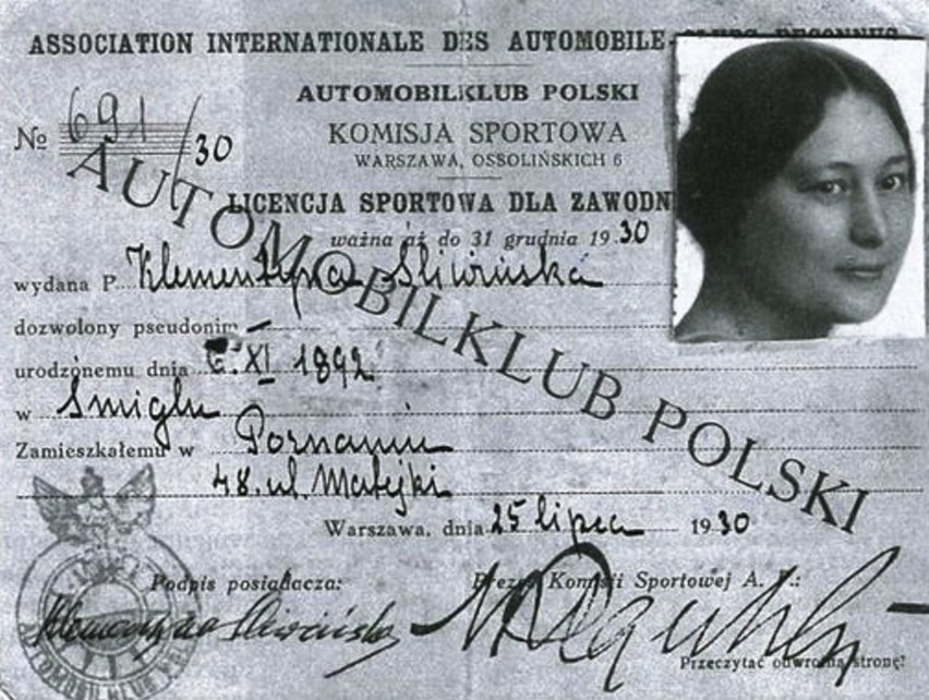Licencja sportowa Klementyny Śliwińskiej z roku 1930. Twórcy...
