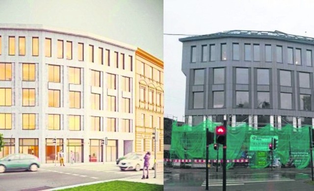Wygląd budynku (zdj. po prawej) znacznie odbiega od pierwotnych planów