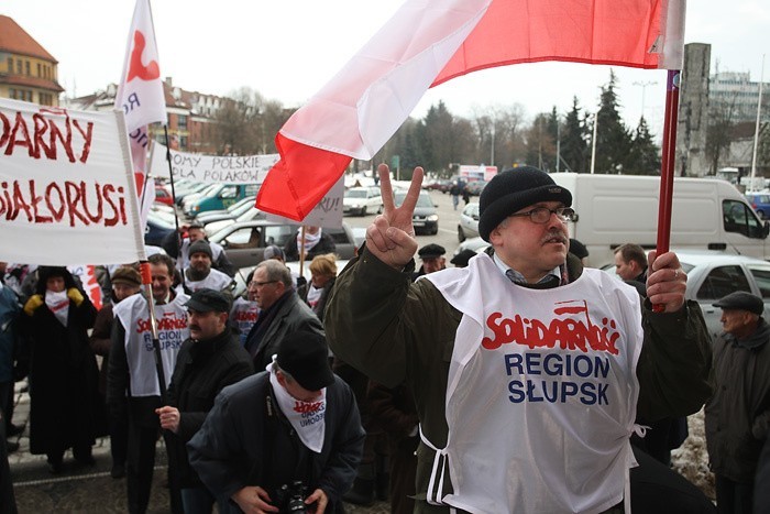 Slupsk. Manifestacja przeciwko rezimowi Aleksandra...