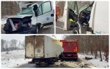 Wypadek na drodze krajowej nr 11w Ciarce. Bus przewożący leki wjechał w tira [ZDJĘCIA]