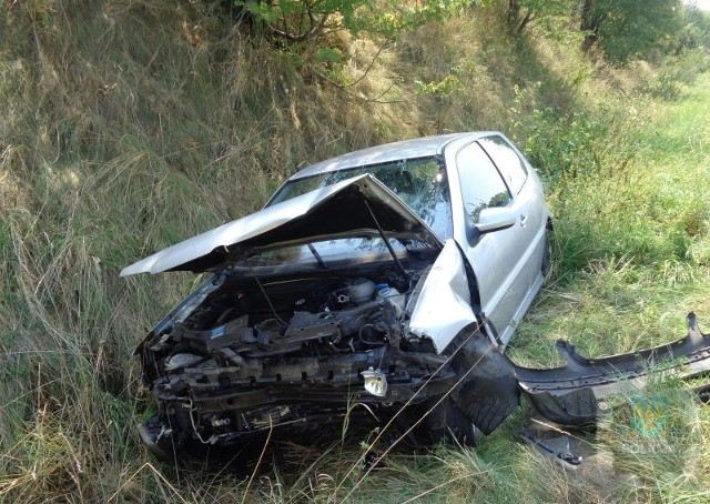 32-letni kierowca volkswagena polo, mieszkaniec województwa śląskiego, nie dostosował prędkości do warunków na drodze przez co zjechał do przydrożnego rowu.