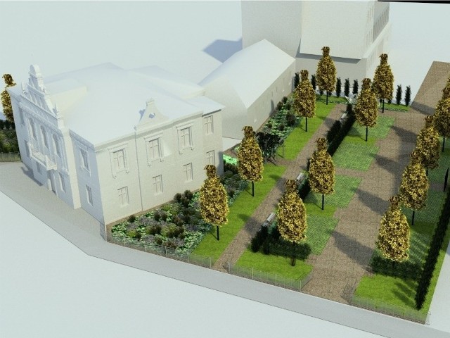 Biały Ogród na Placu Farnym - koncepcjaW miejscu wyciętych drzew powstanie nowy ogród połączony z miejscami postojowymi. Teren, na którym będzie realizowana inwestycja miasto wydzierżawiło od parafii.