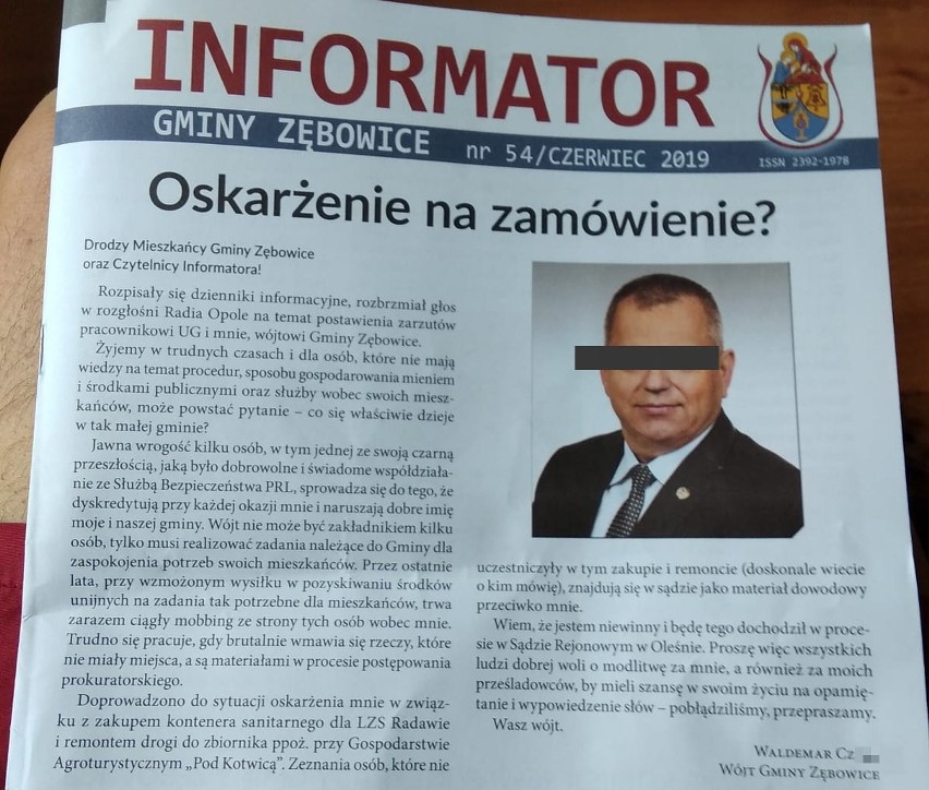 Jedynka „Informatora Gminy Zębowice”. Wójt Waldemar Cz. pyta...