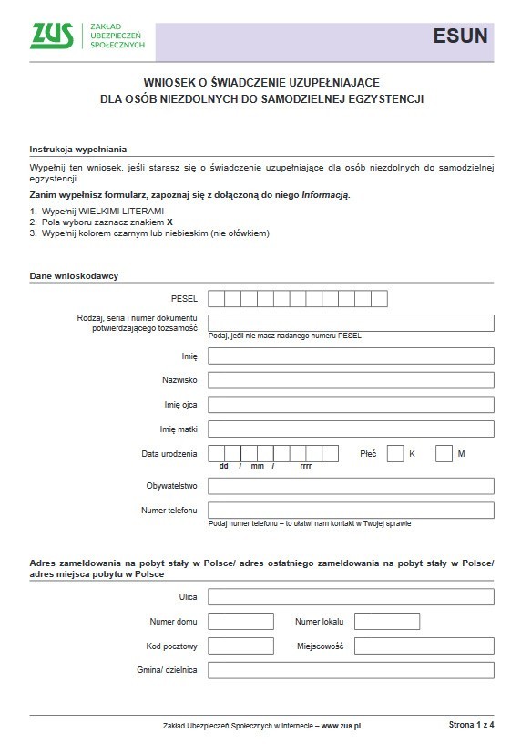 ZUS udostępnił formularz wniosku o tzw. 500 plus dla osób...