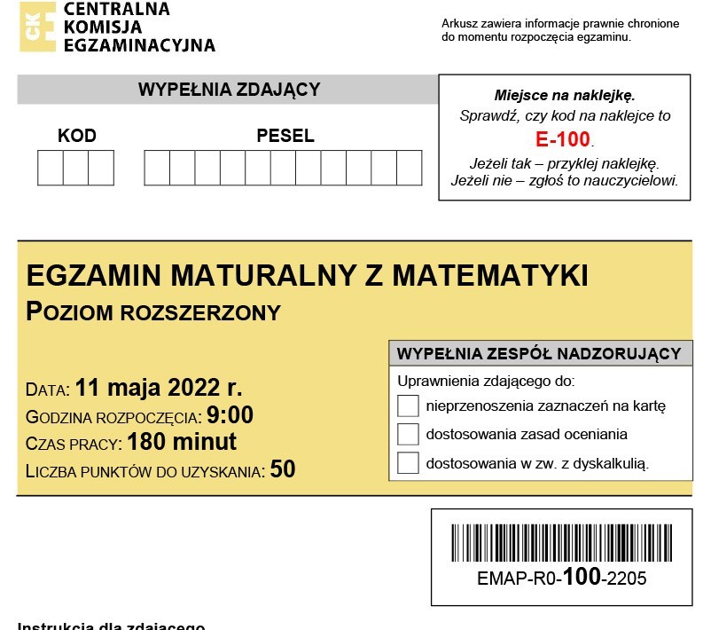 Matura 2022 - matematyka - poziom rozszerzony. Jakie zadania były z matematyki? Mamy opinie. Publikujemy arkusz CKE i odpowiedzi 11.05.2022