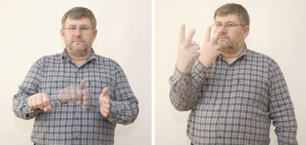 Zdjęcie po lewej ukazuje gest "Do widzenia" (1). Na drugim...