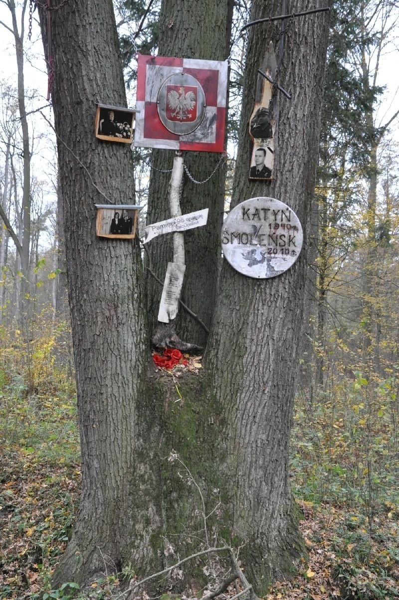 Pomnik smoleński w lesie pod Praszką