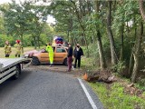Poważny wypadek na drodze Grzybno - Iłówiec. Samochód uderzył w drzewo. Służby musiały szukać miejsca zdarzenia [ZDJĘCIA]