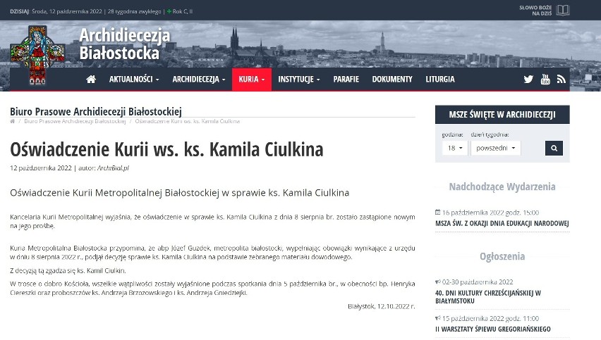 Trzecie oświadczenie w spr. ks. Kamila Ciulkina z 12...