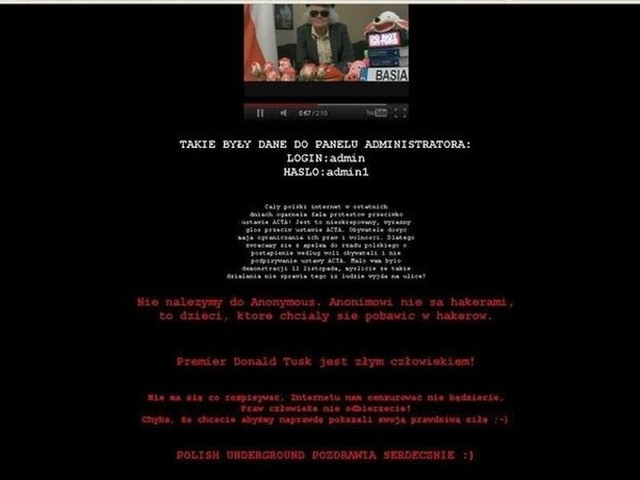 Jak podaje internauta na skrzynce Kontaktu24, taki między innymi obrazek pojawiał się zamiast strony internetowej premiera (kontakt24.tvn.pl)