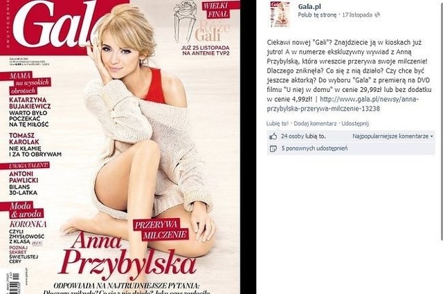 Anna Przybylska na okładce "Gali" (fot. screen z Facebook.com)