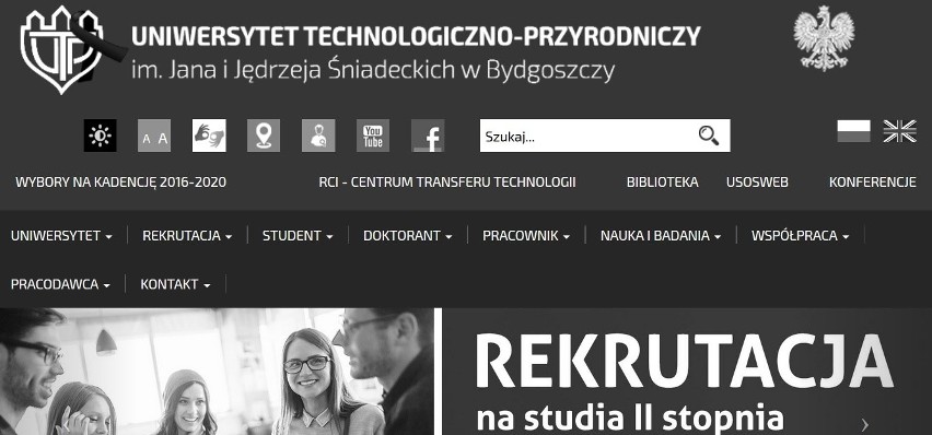 Strona internetowa uczelni przybrała czarno-białe barwy