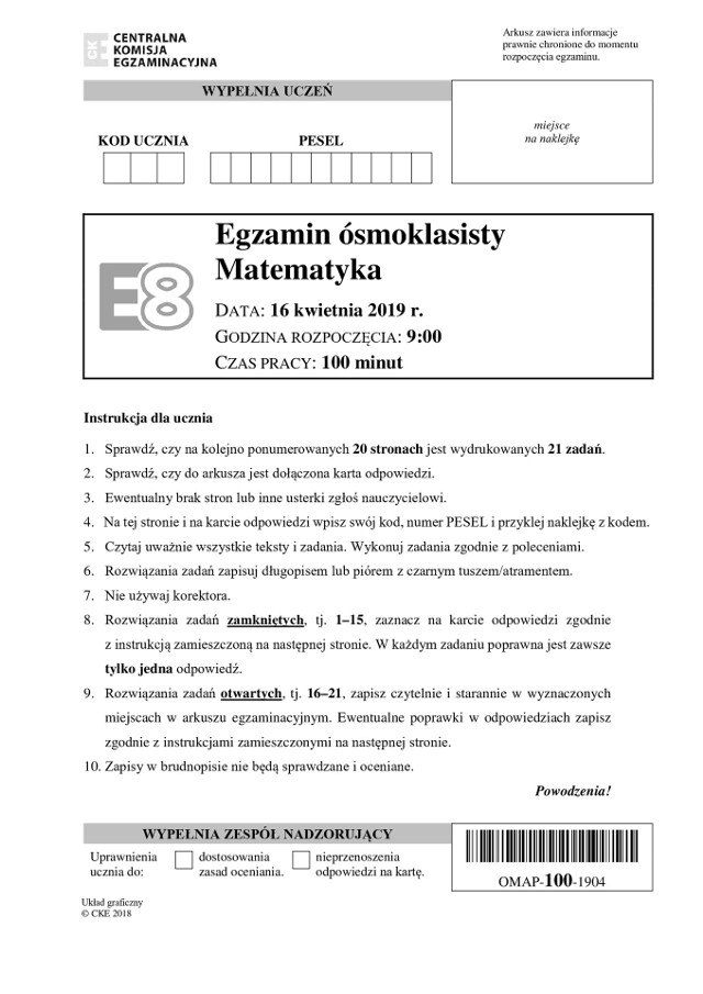 Egzamin ósmoklasisty 2019: MATEMATYKA - odpowiedzi, zadania, arkusze CKE.  Zobacz klucz prawidłowych rozwiązań zadań [16.04.19] | Głos Wielkopolski