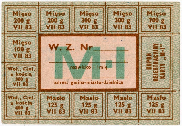 Oryginalna kartka na mięso ze zbiorów Ośrodka KARTA w Warszawie.