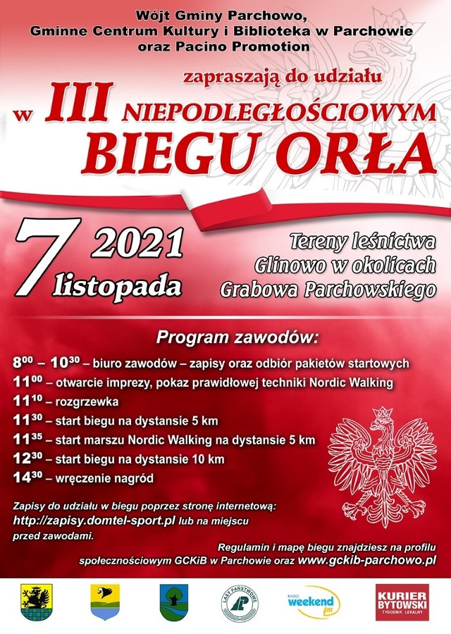 III Niepodległościowy Bieg Orła odbędzie się 7 listopada w gminie Parchowo.