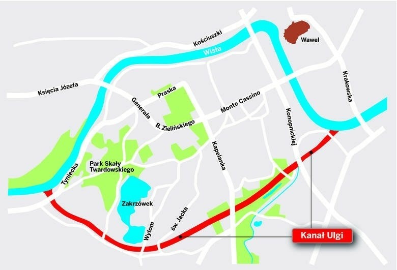 Planowany przebieg Kanału Krakowskiego