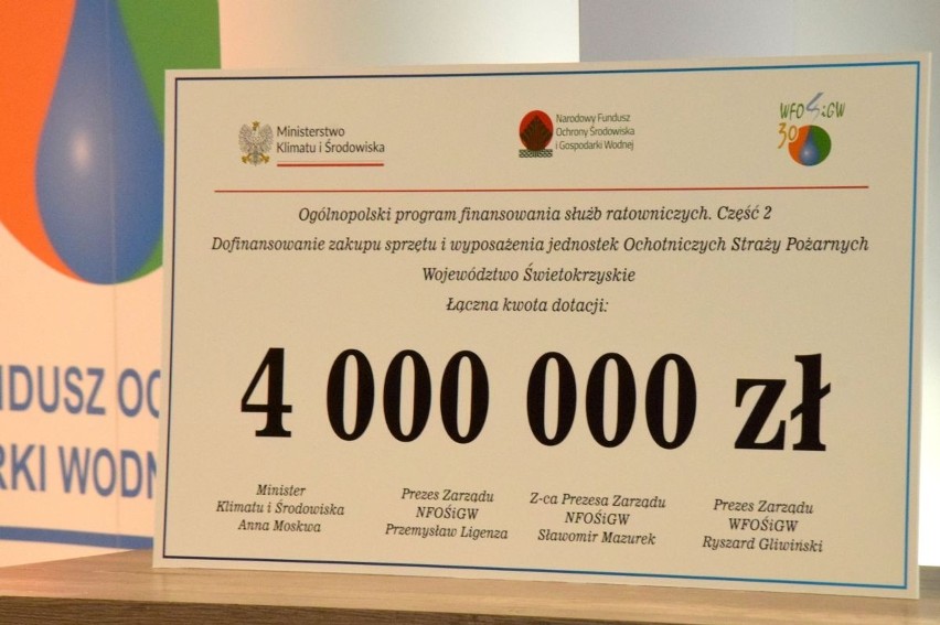 4 miliony złotych dla świętokrzyskich jednostek Ochotniczej Straży Pożarnej. To kolejna edycja programu "Mały strażak"