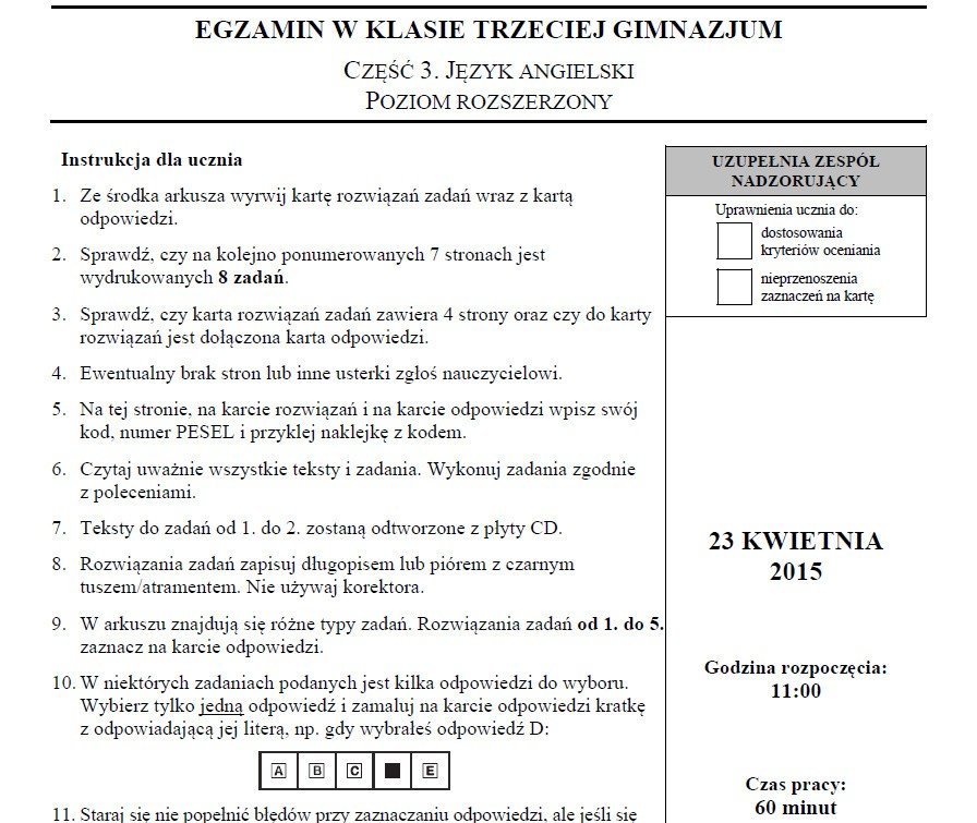 Egzamin gimnazjalny 2015 Angielski rozszerzony - jest już ARKUSZ CKE  (SPRAWDŹ ODPOWIEDZI) | Gazeta Wrocławska