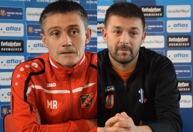 Mariusz Rumak, trener Odry Opole; Dariusz Pietrasiak, szkoleniowiec Wisły Sandomierz.