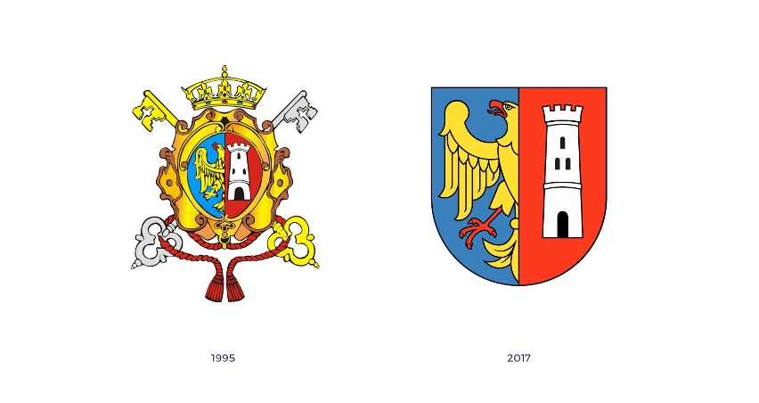 Po lewej stary herb z „kluczami papieskimi”. Po prawej nowy