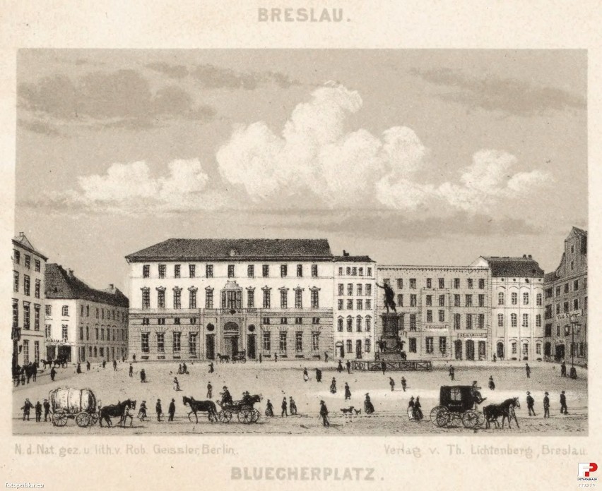 Lata 1866-1893 , Blücherplatz we Wrocławiu na litografii R....